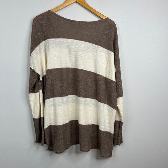 Free People Brown & Cream Striped Gold Rush Henley - Picture 7 of 8